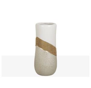 JARRON CERAMICA BLANCO Y DORADO